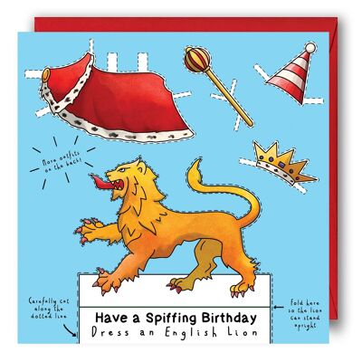Habillez une carte d'anniversaire de lion anglais