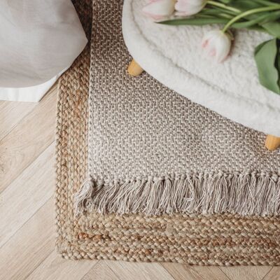 Geometrischer handgewebter Baumwollteppich / Veganer Teppich