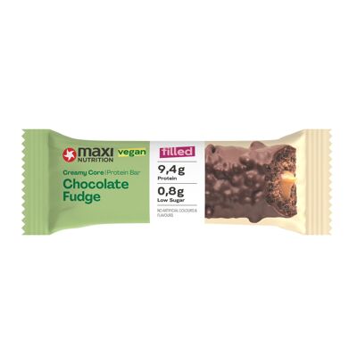 MaxiNutrition Vegan Creamy Core Bar Chocolate Fudge, 12x45g Filled-Protein-Riegel, 21% Eiweißgehalt 9,4g je Riegel, low Sugar (0,8g), ohne Zuckerzusatz, ohne künstliche Aromen