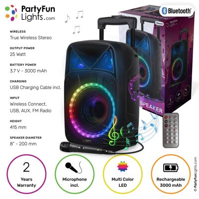 PartyFunLights Altavoz de fiesta de karaoke Bluetooth - Iluminación de fiesta - micrófono - control remoto