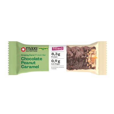 MaxiNutrition Vegan Creamy Core Bar Chocolate Peanut Caramel, 12x45g Filled-Protein-Riegel, 18% Eiweißgehalt 8,3g je Riegel, low Sugar (0,9g), ohne Zuckerzusatz, ohne künstliche Aromen