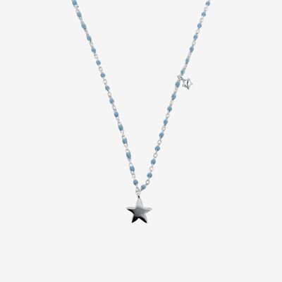 Sterling Silver and Baby Blue Star Enamel Necklace