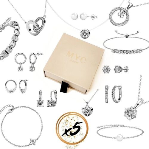 5 bijoux surprises en boite cadeau - Argent et Cristal