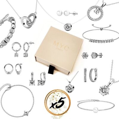 5 surprise jewels in a gift box - Silver and Crystal