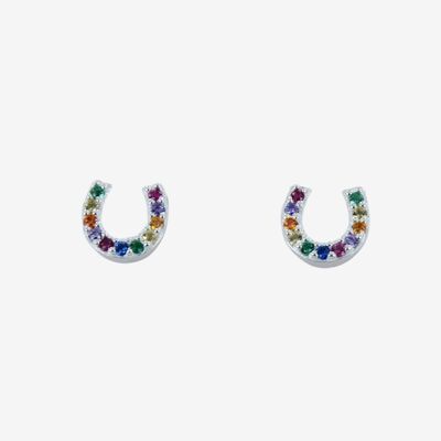 Rainbow Sterling Silver Horseshoe Stud