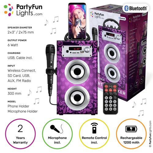 PartyFunLights - Bluetooth Karaoke Set - party speaker - microphone - remote control