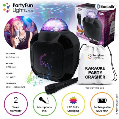 PartyFunLights - Kit karaoké Bluetooth - haut-parleur de fête - avec microphone - effets lumineux - avec sac de transport