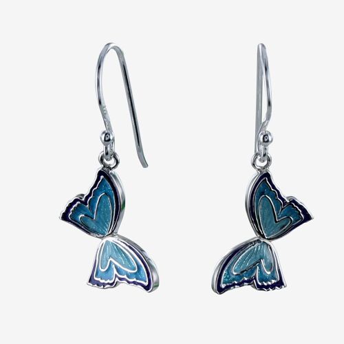 Sterling Silver Enamel Butterfly Drop Earrings