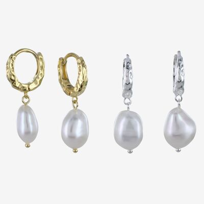 Pearl and Sterling Silver Hoop Earrings