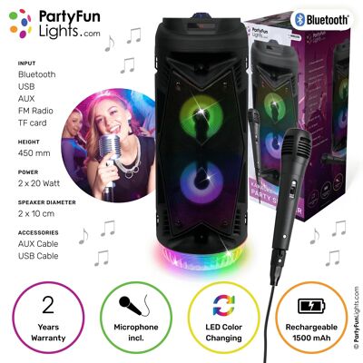 PartyFunLights - Set de karaoke Bluetooth - con micrófono - efectos de luz - incluye micrófono