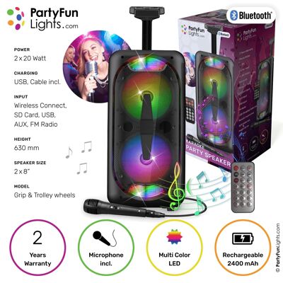 PartyFunLights - Set karaoke Bluetooth XXL - altoparlante per feste - illuminazione per feste - microfono - telecomando