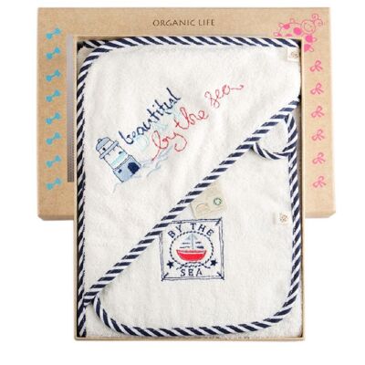 Poncho bebé marinero de algodón orgánico | En una caja de regalo