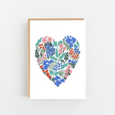 Tarjeta de corazón floral azul