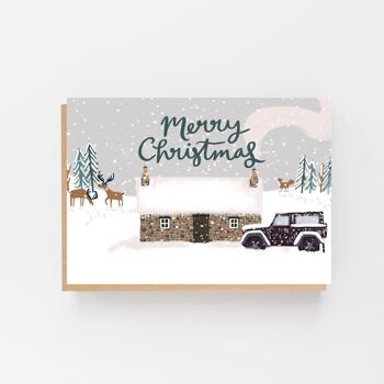 Bothy dans la neige "Joyeux Noël" - Carte de Noël 1
