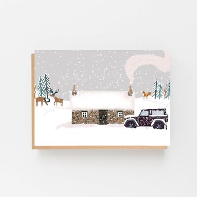 Bothy in the Snow - Tarjeta de Navidad en blanco
