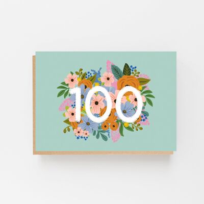 Biglietto di auguri per il 100° compleanno colorato e floreale