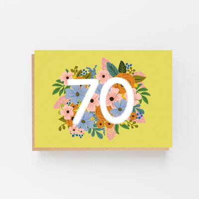 Tarjeta de 70 cumpleaños colorida y floral