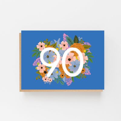 Carte d'anniversaire colorée et florale du 90e anniversaire