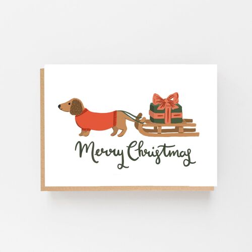 Dog & Sledge - Merry Christmas Card