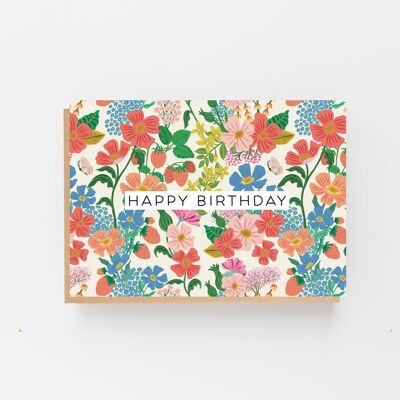 Happy Birthday Summer Flowers Cream Greeting Card