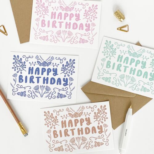 Happy Birthday Folk Card Set of 8