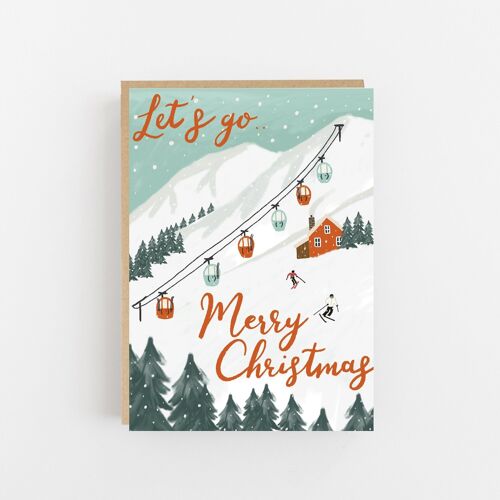 Let's Go - Merry Christmas Skiing Card