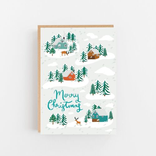 Little Houses in The Snow Christmas Card