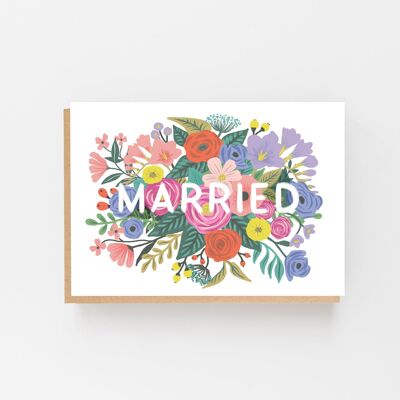 Tarjeta de boda floral casada