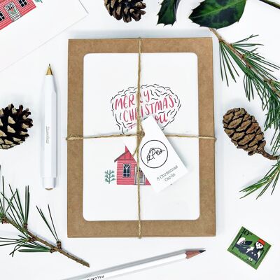 Pequeña Cabaña de Madera, Feliz Navidad - Pack de 8 Tarjetas