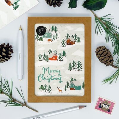 Tarjetas de Navidad Cabañas de Madera - Pack de 8 tarjetas