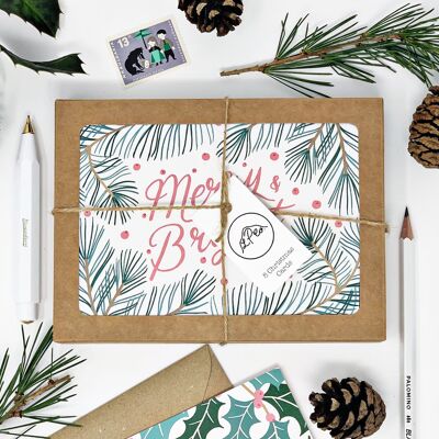 Merry & Bright Christmas Cards - Confezione da 8 carte