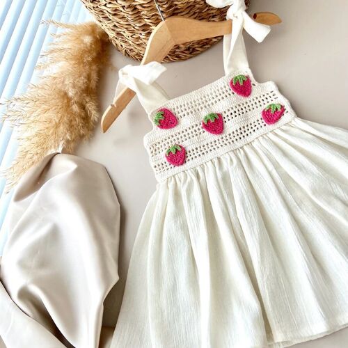Organic Sile Cloth Handcrafted 0-5Y Girl's Dress-Strawberry