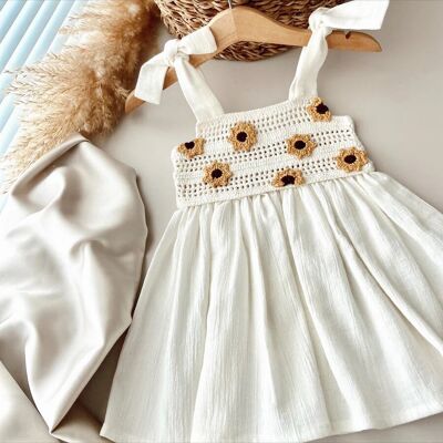 Organic Sile Cloth Handcrafted 0-5Y Girl's Dress-Sunflower