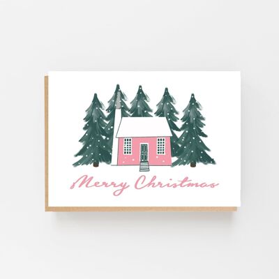 Casa rosada escandinava "Feliz Navidad"