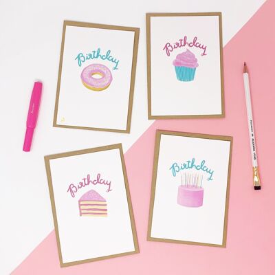 Juego de 8 tarjetas de pastel de cumpleaños