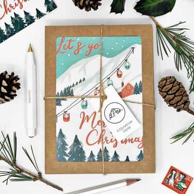 Tarjetas de Navidad Esquiando - Pack de 8 Tarjetas