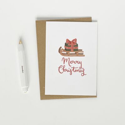 Schlitten & Geschenk - Frohe Weihnachtskarte