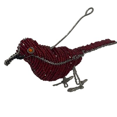 African Beaded Wire Garden Birds - Red (17.5)