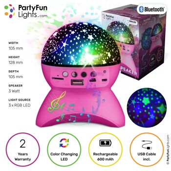 PartyFunLights - Enceinte veilleuse Bluetooth sans fil - effets lumineux - batterie rechargeable - lampe projecteur étoile 1