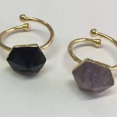 Anillo de pirámide hexagonal con amatista