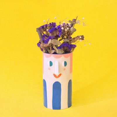 Girl with Deep Blue Stripes / Ceramic Vase