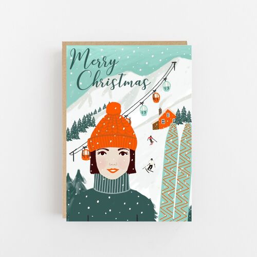 Merry Christmas Skiing Card