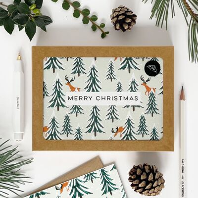 Cartoline di buon Natale con renne e alberi di Natale - Confezione da 8 cartoline