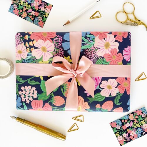 Midnight Blue Flower Meadow Recyclable Wrapping Paper Set - BLUE Eco F