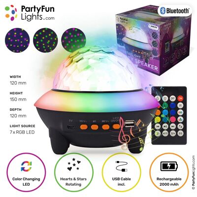 PartyFunLights - Bluetooth UFO Party Speaker - efectos de luz - batería integrada - con mando a distancia - lámpara proyector