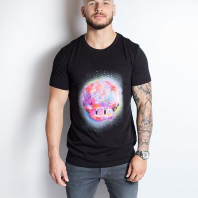 Tee shirt coton bio homme col rond noir logo ky-kas champi toad