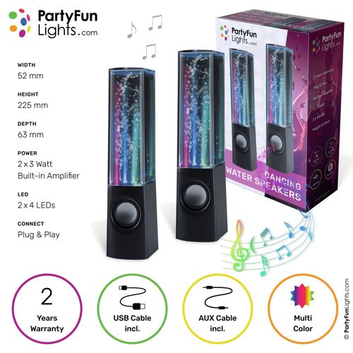 Speakers with dancing water - colored light effects - LED - USB/AUX