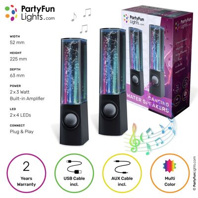 PartyFunLights – Lautsprecher mit tanzendem Wasser – farbige Lichteffekte – LED – USB/AUX