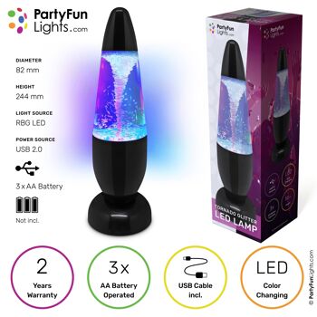PartyFunLights - Tornado Glitter Lamp - changement de couleur - LED - USB et piles 1