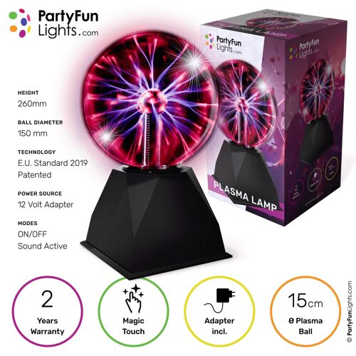Plasma Ball Lamp 6" (15cm) - reacts to touch - reacts to sound - incl. adapter